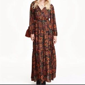 Floral Bohemian Long Sleeve Maxi Tiered Bottom Dress
